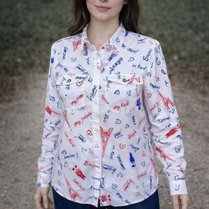 Karl Lagerfeld Paris Amour Red White &Blue Button Down Shirt
